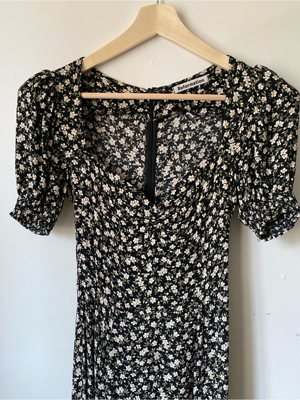 Reformation Black Maxi Dress with White Floral Print